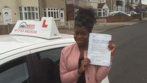 Aisha Essel passed with Wests School of Motoring Romford Essex Aisha Essel passed with Wests School of Motoring Romford Essex